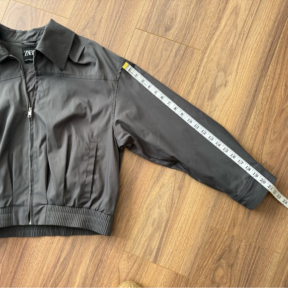 ZARA Womens Gray S/XS Bomber Jacket Charcoal Pleated Zip-Up Collared Water Repel - Picture 11 of 13